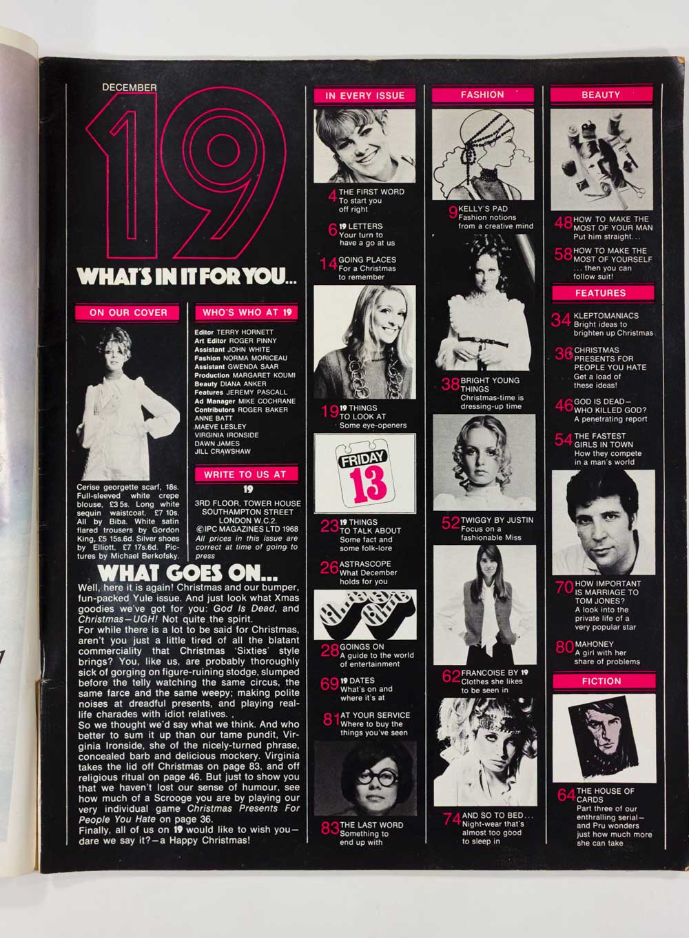 BIBA Twiggy FRANCOISE HARDY Tom Jones 19 MAGAZINE December 1968