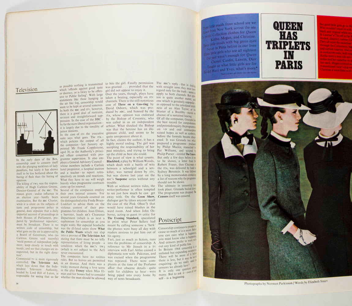 Triplets PARIS COLLECTIONS Norman Parkinson QUEEN MAGAZINE 26 Feb 1964