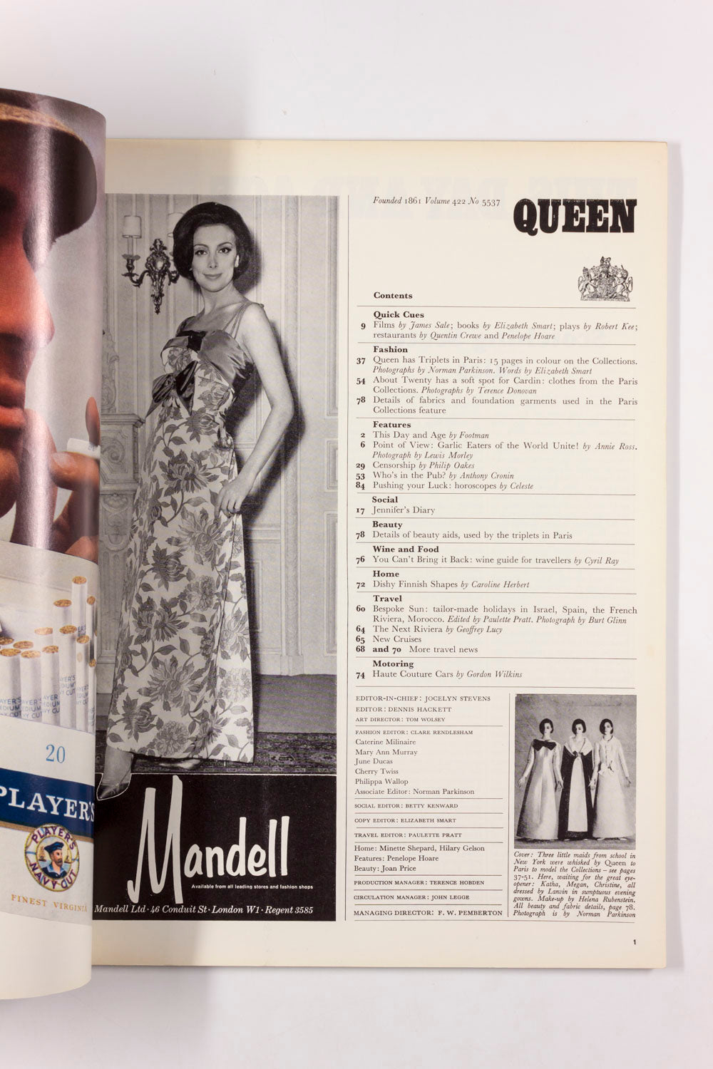 Triplets PARIS COLLECTIONS Norman Parkinson QUEEN MAGAZINE 26 Feb 1964