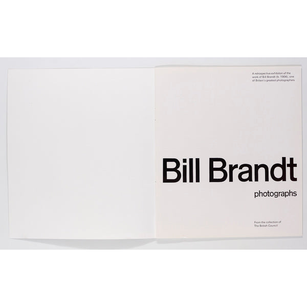 BILL BRANDT Photographs exhibition photo catalog BRITISH COUNCIL 1983