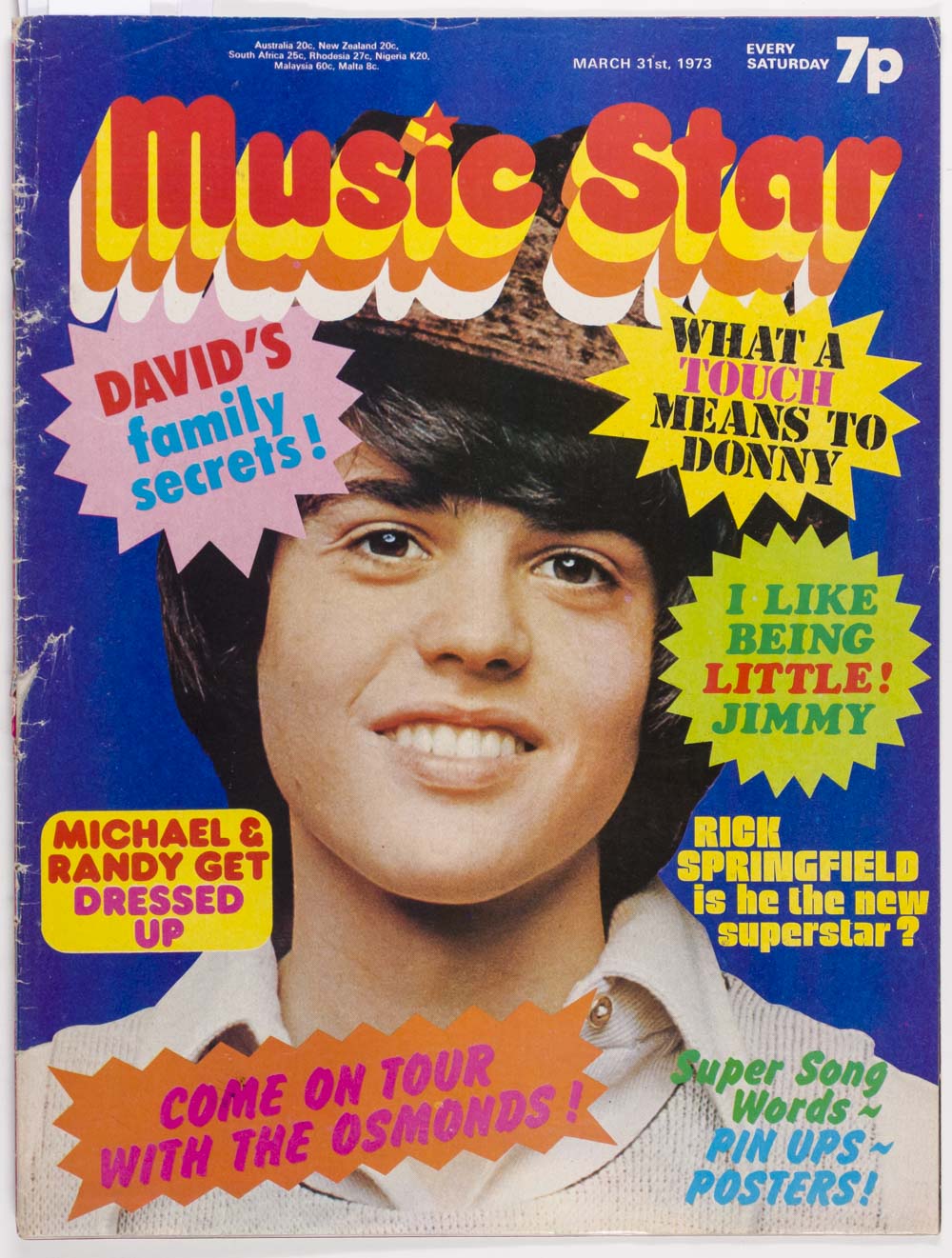 DONNY OSMOND Michael Jackson RICK SPRINGFIELD Music Star 13 March 1973