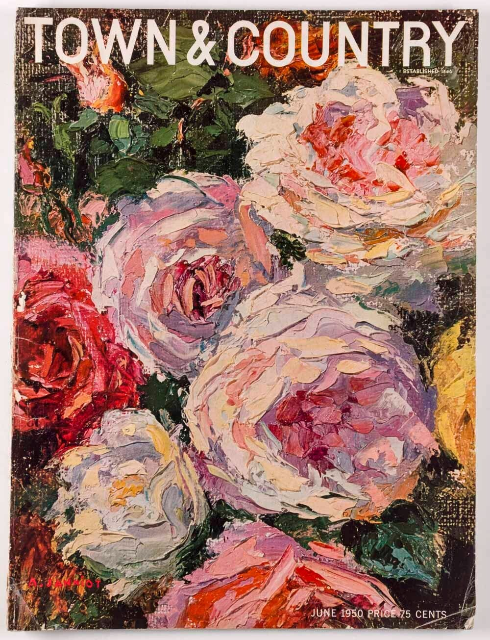 A. JANNIOT Alfred ART Town & Country magazine June 1950 Rose relief painting VTG
