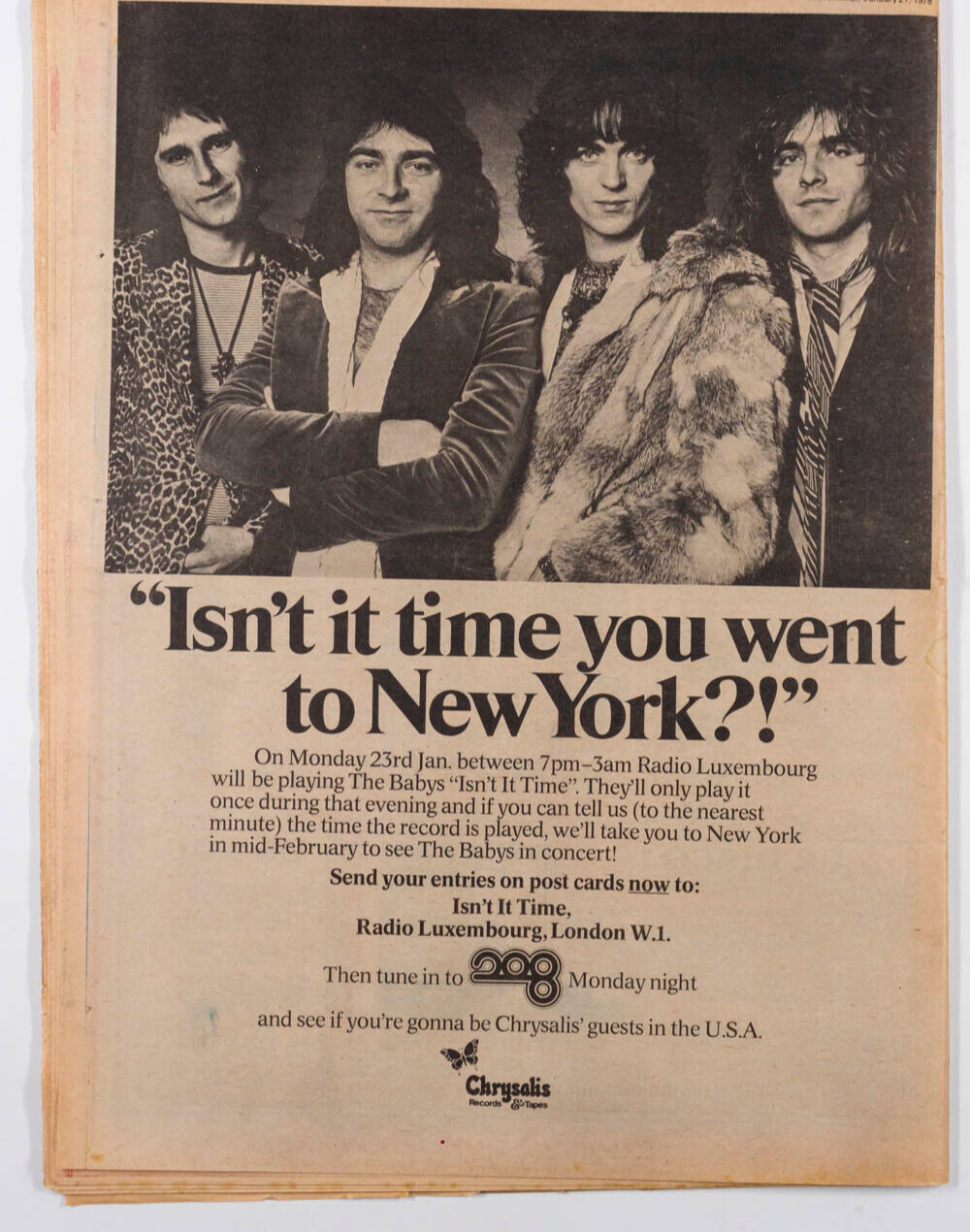 ABBA Album THE BABIES Sex Pistols JOHNNY ROTTEN vtg RECORD MIRROR MAGAZINE 70's