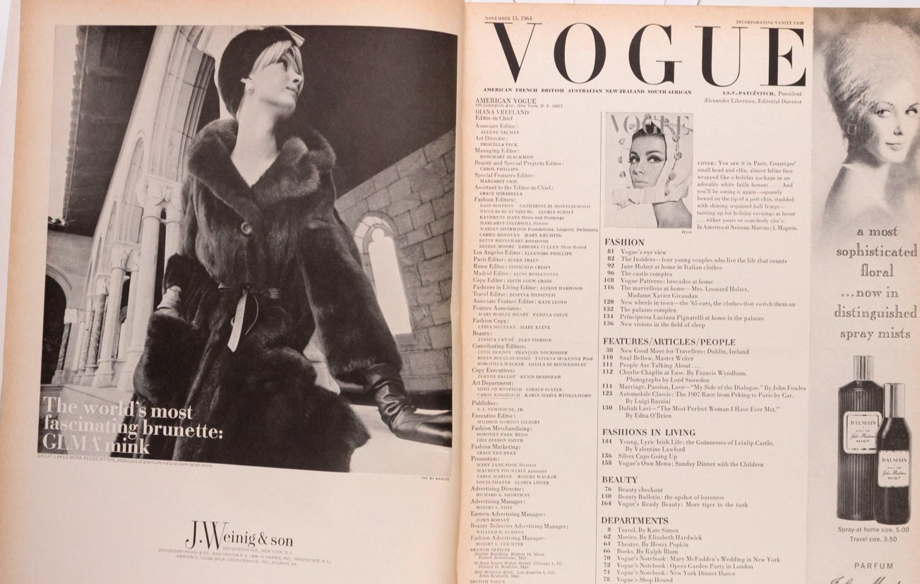 Astrid Heeren CHARLIE CHAPLIN Daliah Lavi VOGUE November 1964 Saul Bellow HORST