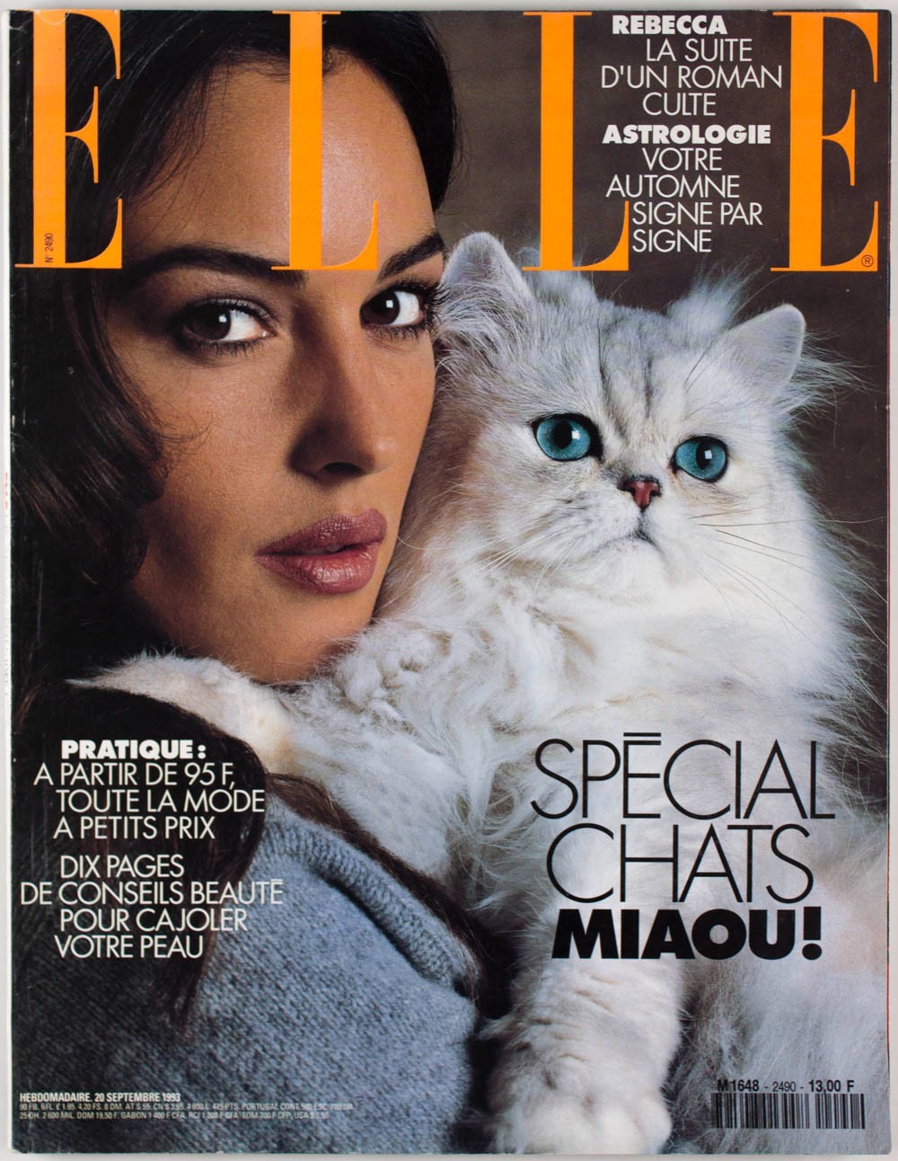 MONICA BELLUCCI Cat FRENCH ELLE magazine FRANCE September 20 1993 Special Chats