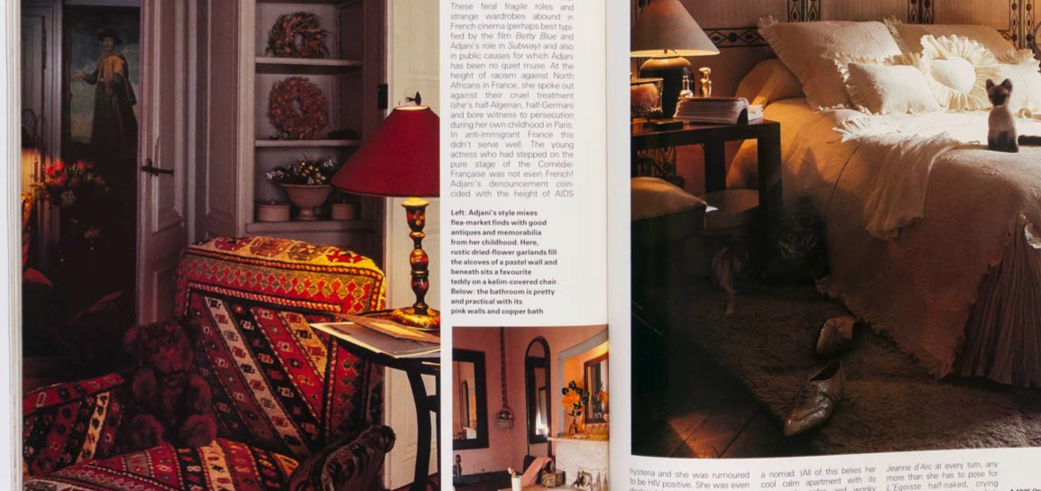 Isabelle Adjani CHRISTOPHER GIBBS Ascher ELLE Decoration February 1991 Fortuny