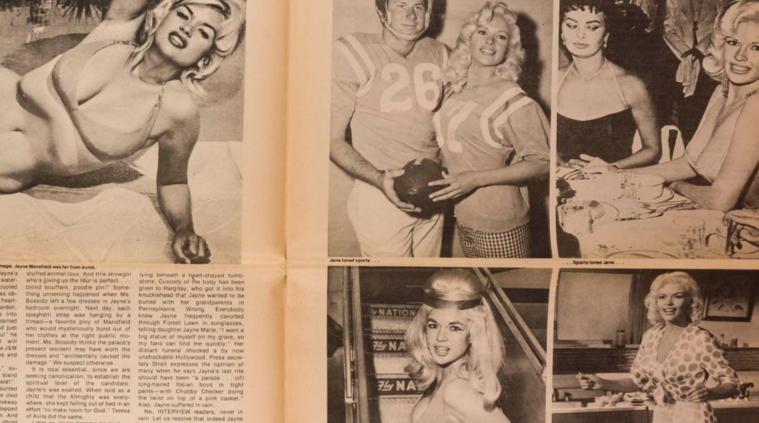 Jayne Mansfield ANTONIO LOPEZ Lagerfeld LEBOWITZ Interview magazine June 1975 US