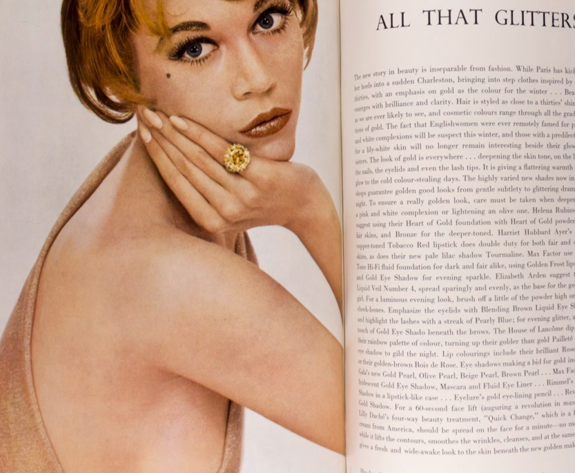 Maggi Eckardt JANE FONDA Gold HARPERS BAZAAR November 1960 Dior HULANICKI Avedon