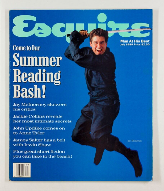Jay McInerney JOHN UPDIKE Jackie Collins ESQUIRE July 1989 IRWIN SHAW Tom Clancy