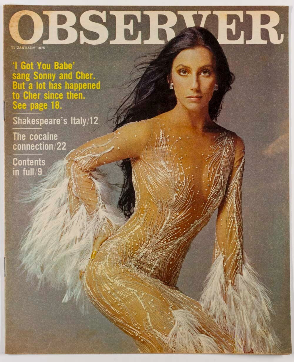 Cher ALAIN BOMBARD Cocaine OBSERVER magazine January 1976 Zeev Aram SHAKESPEARE