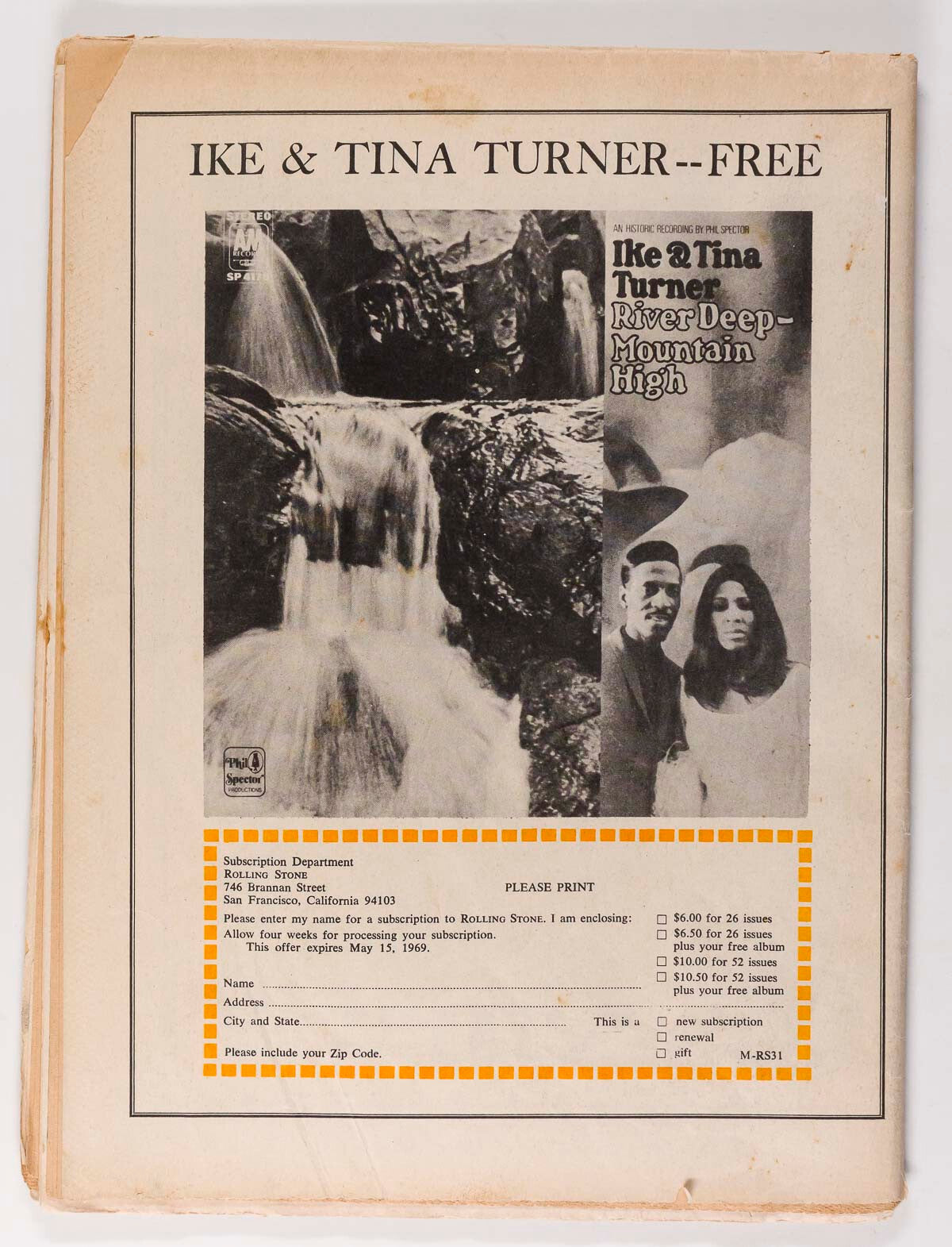 SUN RA Cerebrum Club EARTHQUAKE Rolling Stone magazine 31 April 1969 Tina Turner