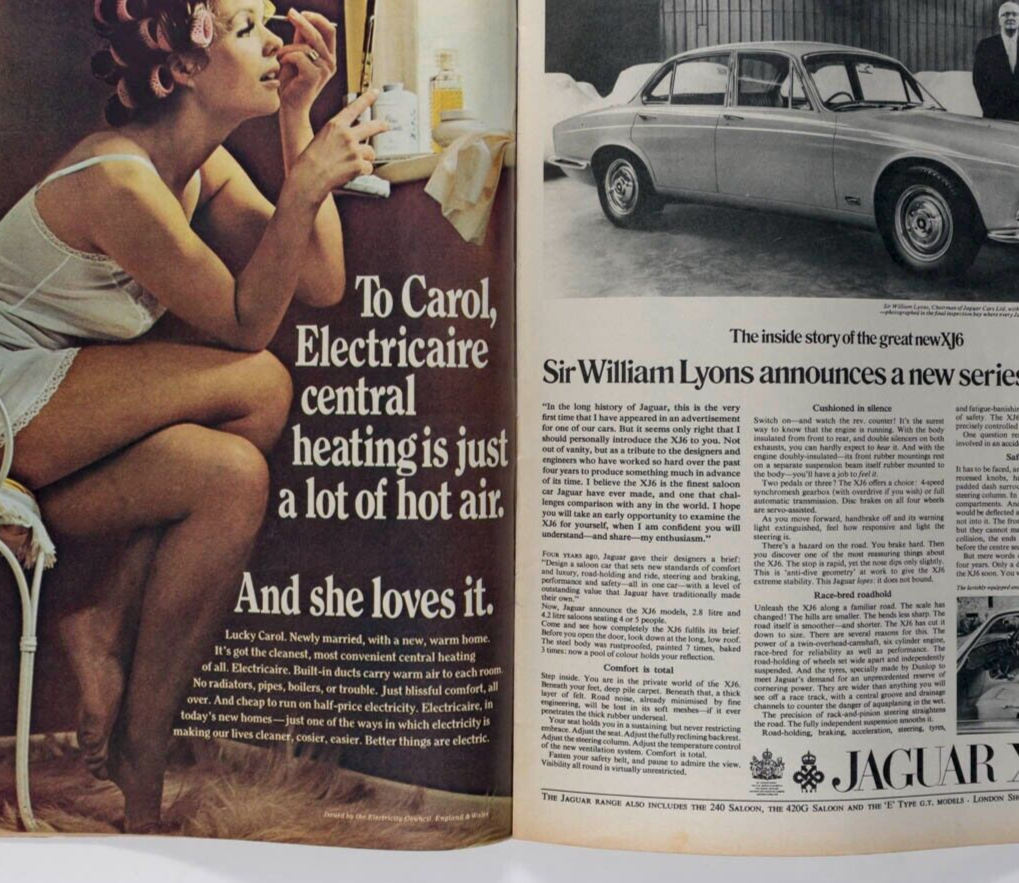 Veruschka JAGUAR XJ6 Jack Webber TELEGRAPH magazine September 1968 Mediums AVON