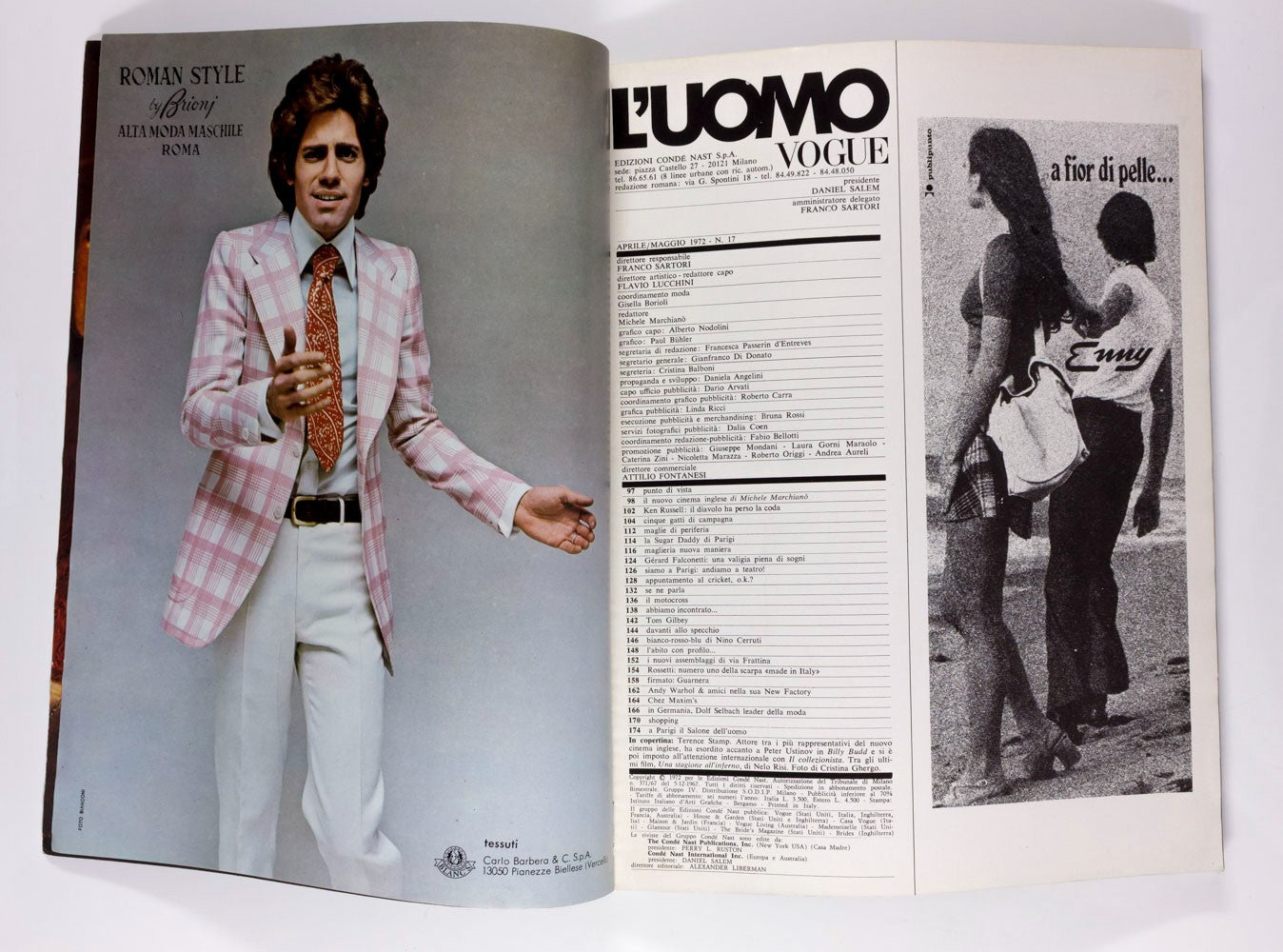 Terence Stamp ANDY WARHOL Tom Baker L'UOMO VOGUE May 1972 Alan Bates KEN RUSSELL