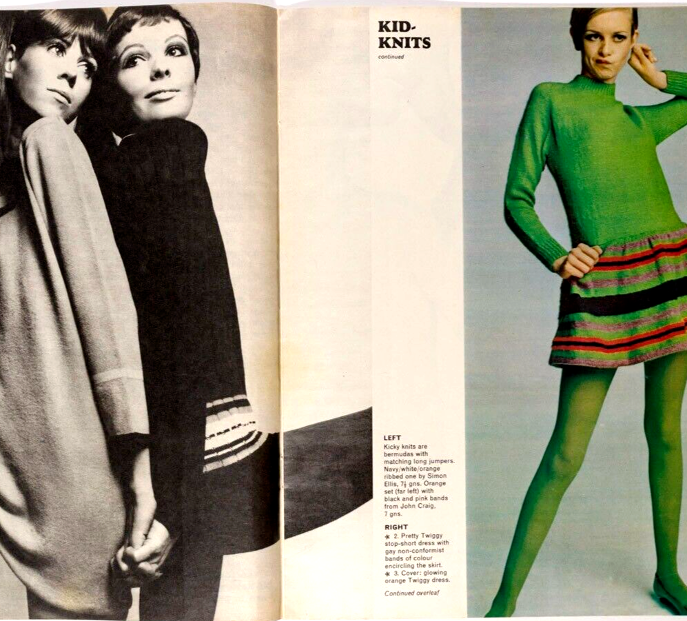 Twiggy JEAN SHRIMPTON Prince Charles MARY FARRIN Knitwear PETTICOAT MAGAZINE vtg