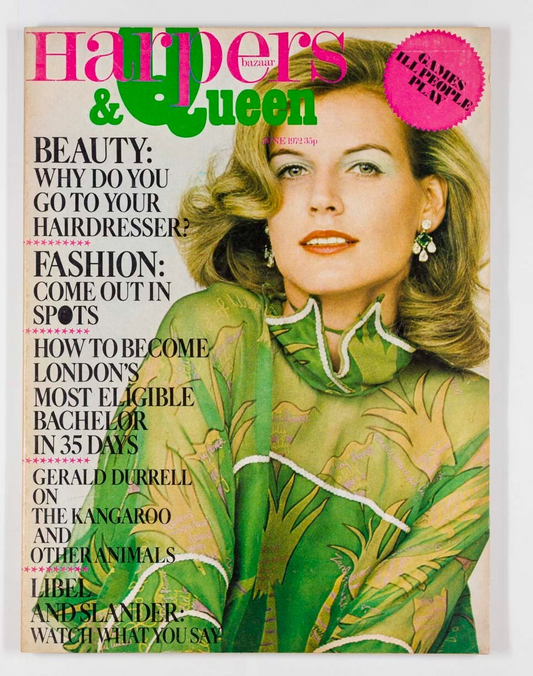 ZANDRA RHODES Helmut Newton FREDERICK FORSTYTH Harper's & Queen June 1972 Spots