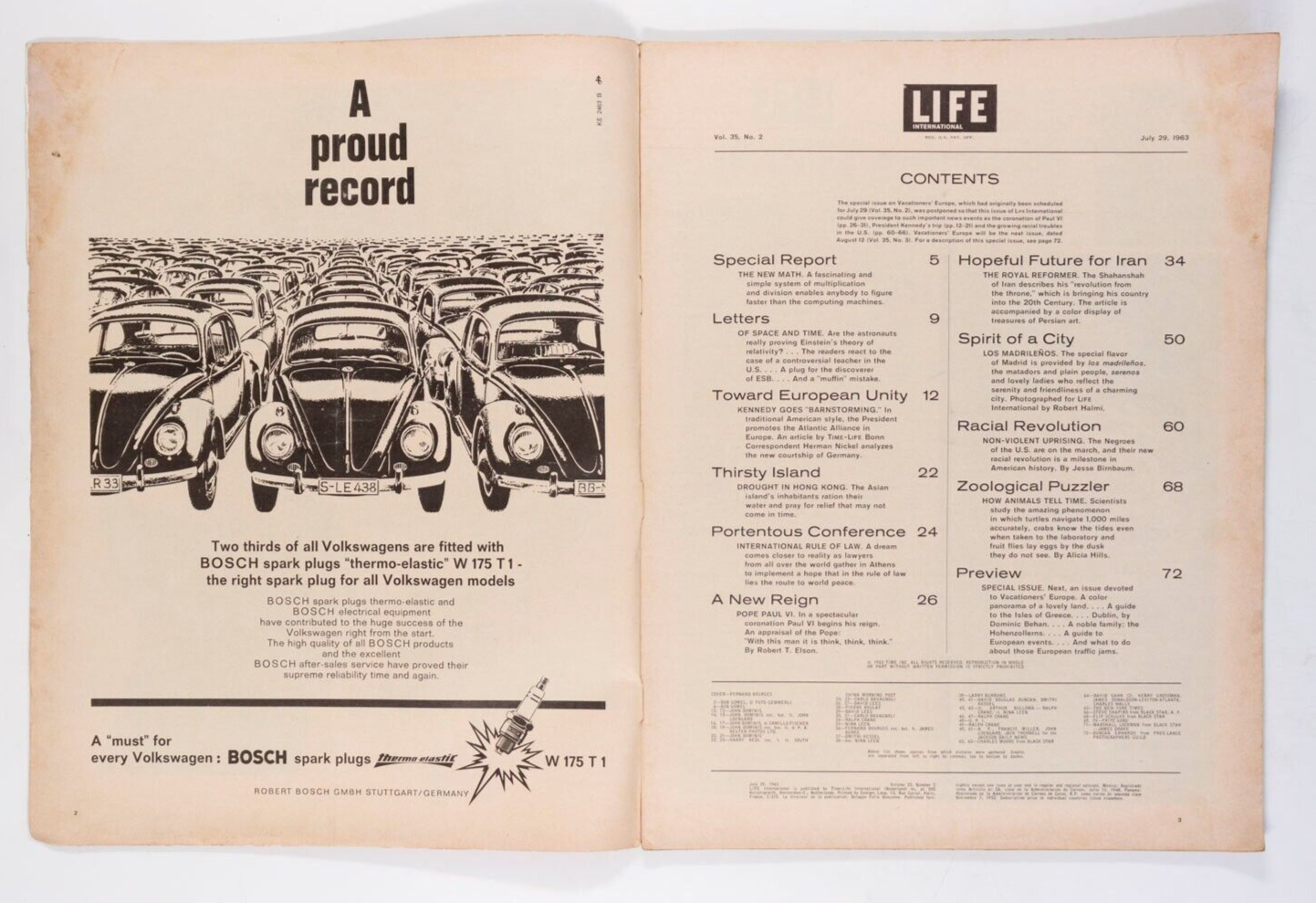 Shah Iran JOHN F KENNEDY Madrid  LIFE INTERNATIONAL magazine July 1963 Hong Kong