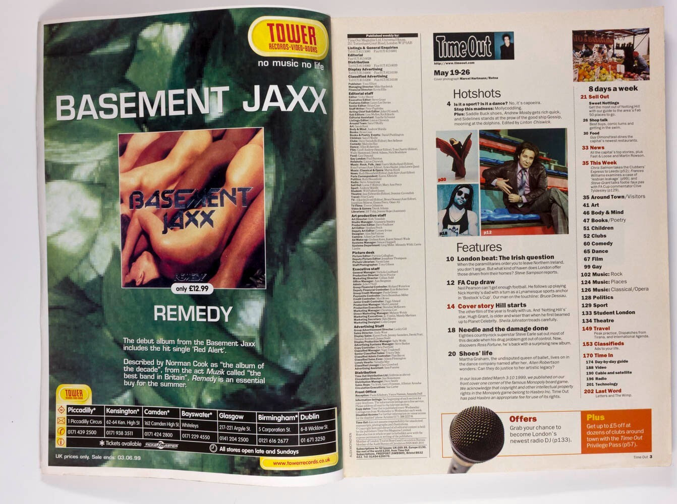 Hugh Grant STEVE EARLE Neil Pearson FA Notting Hill TIME OUT magazine May 1999