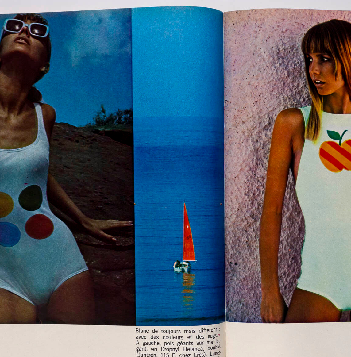 Swimwear MICHELE MERCIER Morocco SYLVIE VARTAN Anouk Aimee  FRENCH ELLE magazine