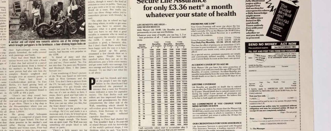 PUNK East German NEW ROMANTIC Observer magazine August 1983 Dick Francis THE WI