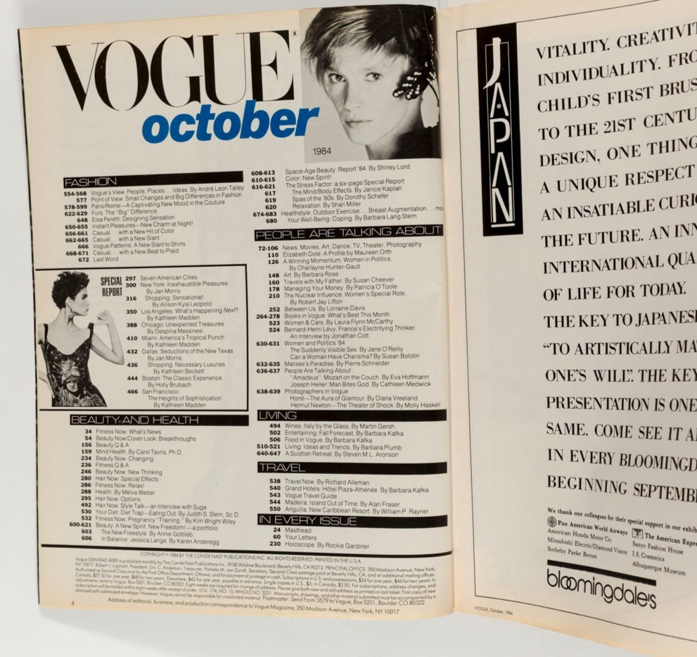 Brooke Shields AVEDON Matisse US VOGUE 1984 October Jessica Lange MATS GUSTAFSON