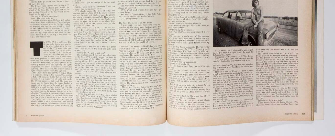 TWO LANE BLACKTOP George Lois CARL FISCHER Will Corry ESQUIRE magazine 1971 Apr