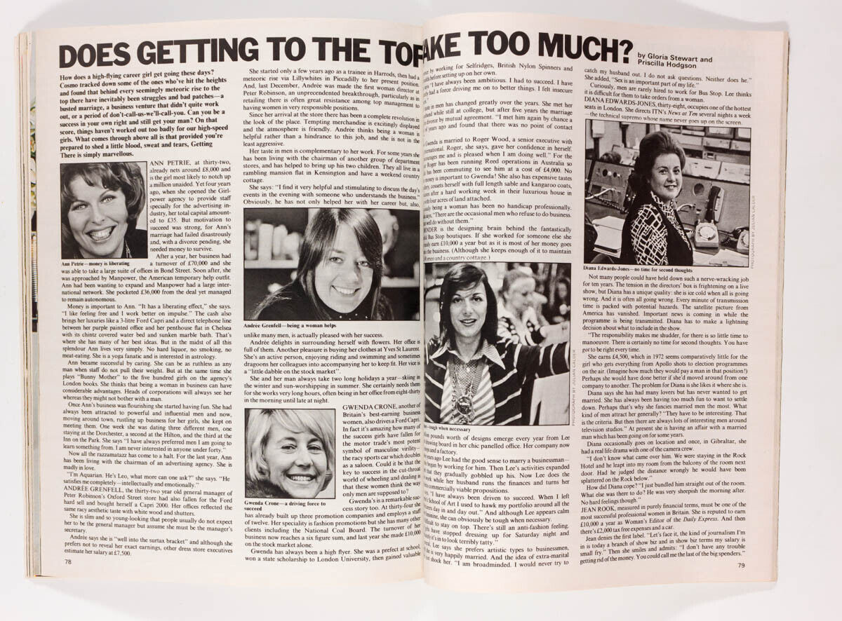 Julie Ege TOMMY NUTTER Candida Lycett-Green JENNY AGUTTER Cosmopolitan magazine