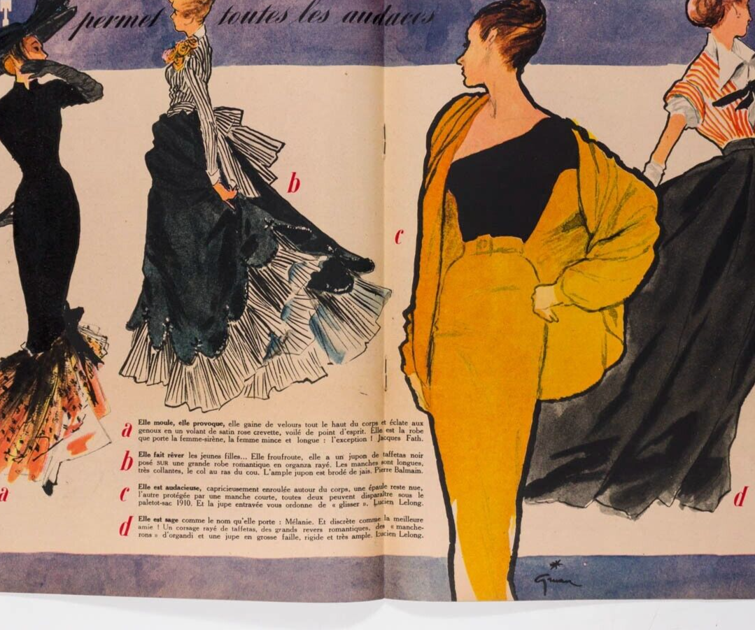 Rene Gruau SCHIAPARELLI Lucien Lelong ELLE FRANCE April 1946 Ballet Russes VTG