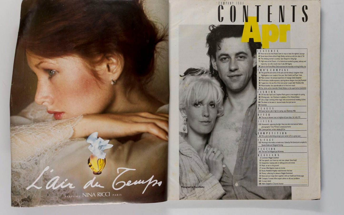 PAULA YATES Bob Geldof IAN CHARLESON Company magazine 1986 April SAM SHEPARD vtg