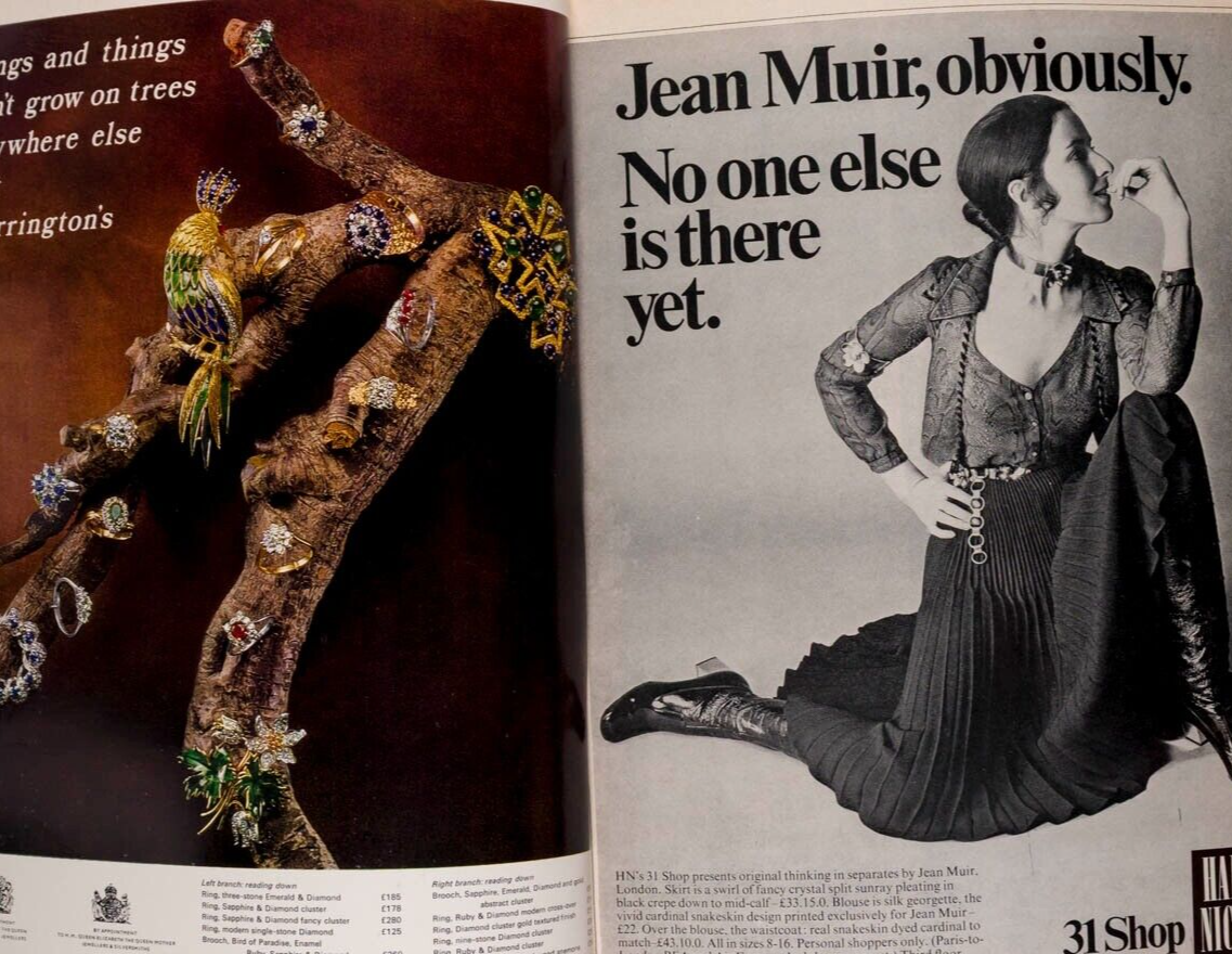 Designers at home RICHARD NEVILLE Caroline Munro HARPERS March 1970 Jules Crahay