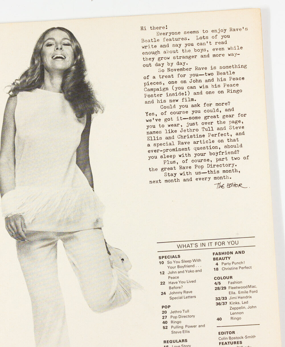 John Lennon YOKO ONO Ian Anderson DAVID BOWIE Jimi Hendrix RAVE magazine 60s vtg