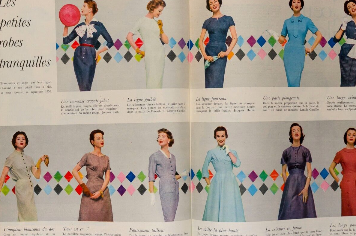 Spring Collections 1956 Dior PATOU Oleg Zinger KAZAN Pierre Simon ELLE MAGAZINE