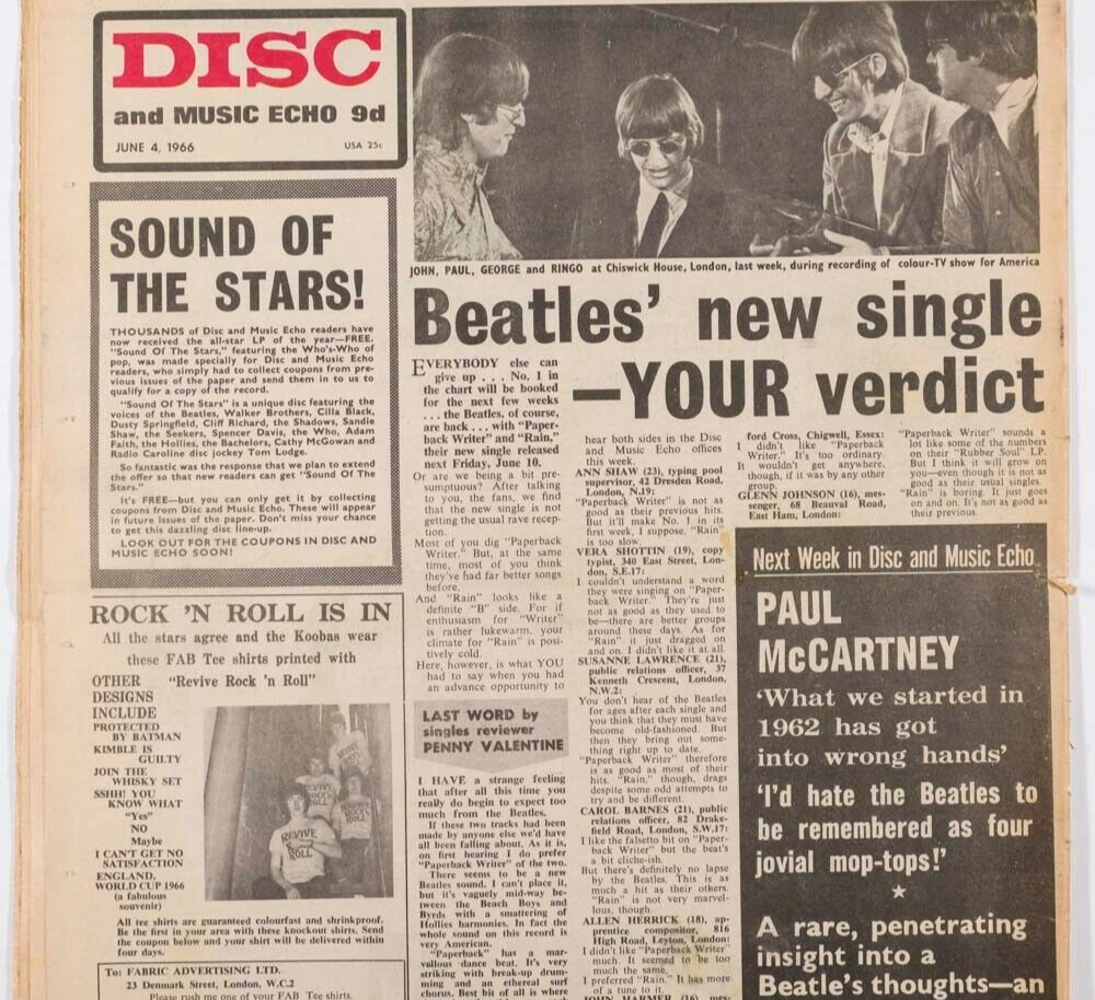 Beatles Paperback Writer Butcher BOB DYLAN Disc Echo magazine ANDREW LOOG OLDHAM