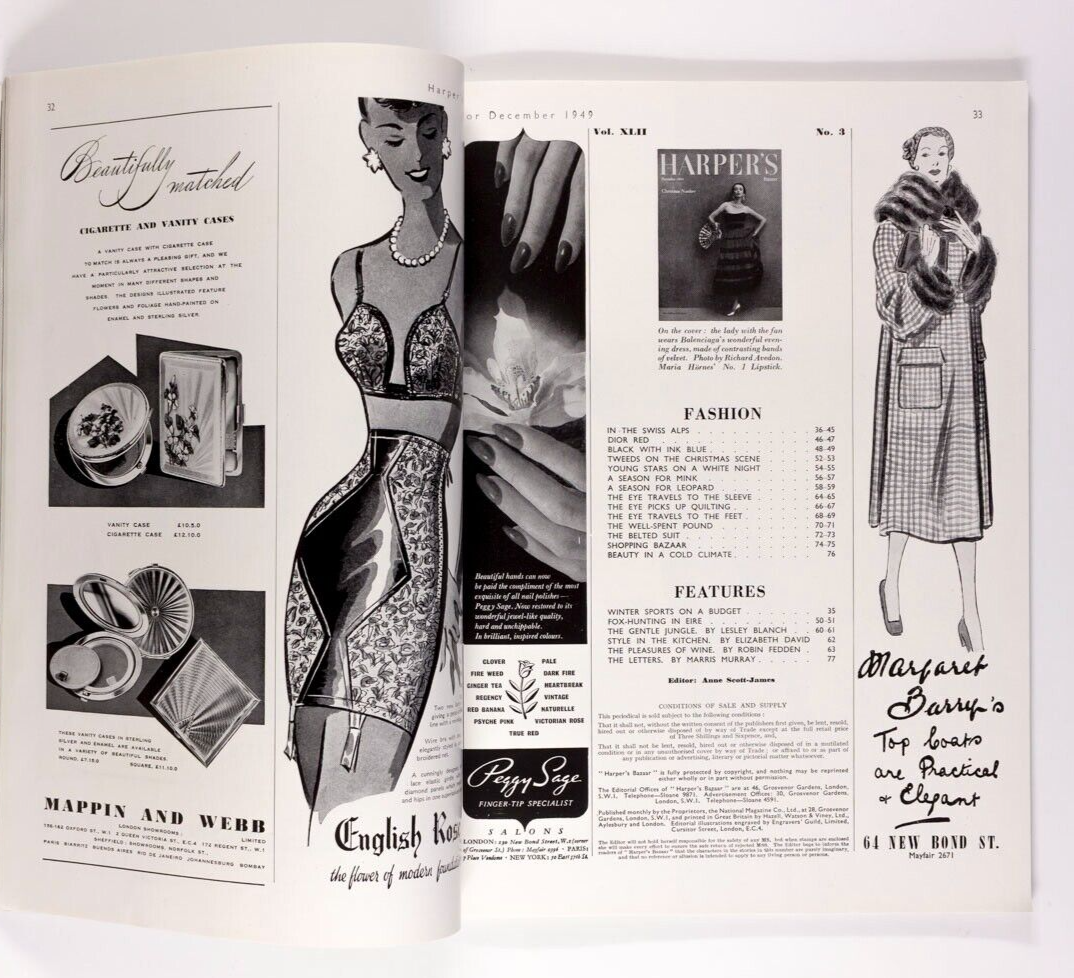 DORIAN LEIGH Balenciaga AVEDON Harpers Bazaar December 1949 Dior QUILTING Sports
