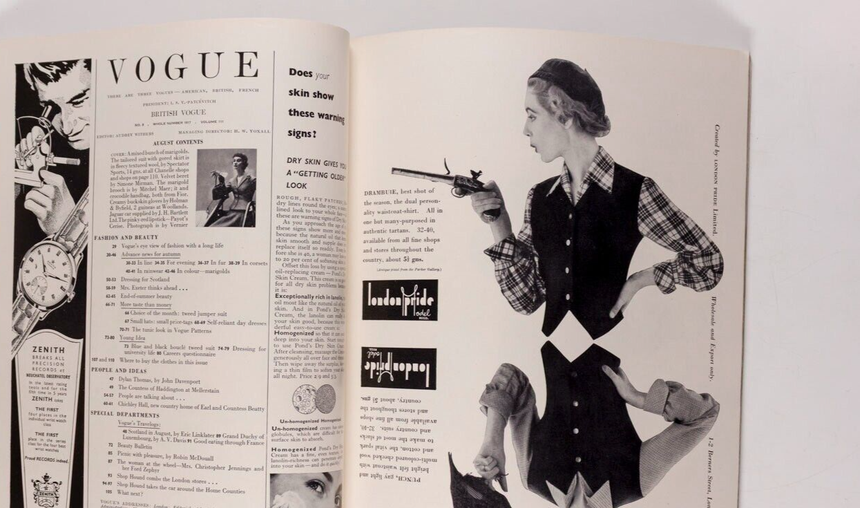 Vernier STEMP Dylan Thomas VOGUE August 1955 70th birthday gift MARIGOLD Corsets