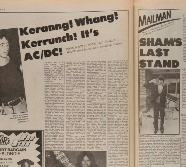 The Who AC/DC Paula Yates MODS Record Mirror magazine August 1979 Ian Dury SHAM