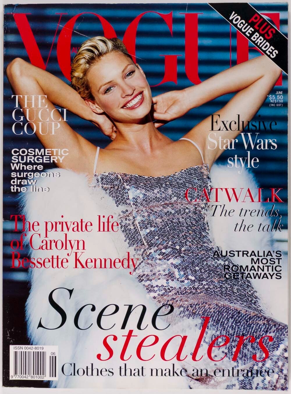 KRISTY HINZE Gucci CAROLYN BESSETTE KENNEDY Vogue Australia 6 June 1999 Galliano