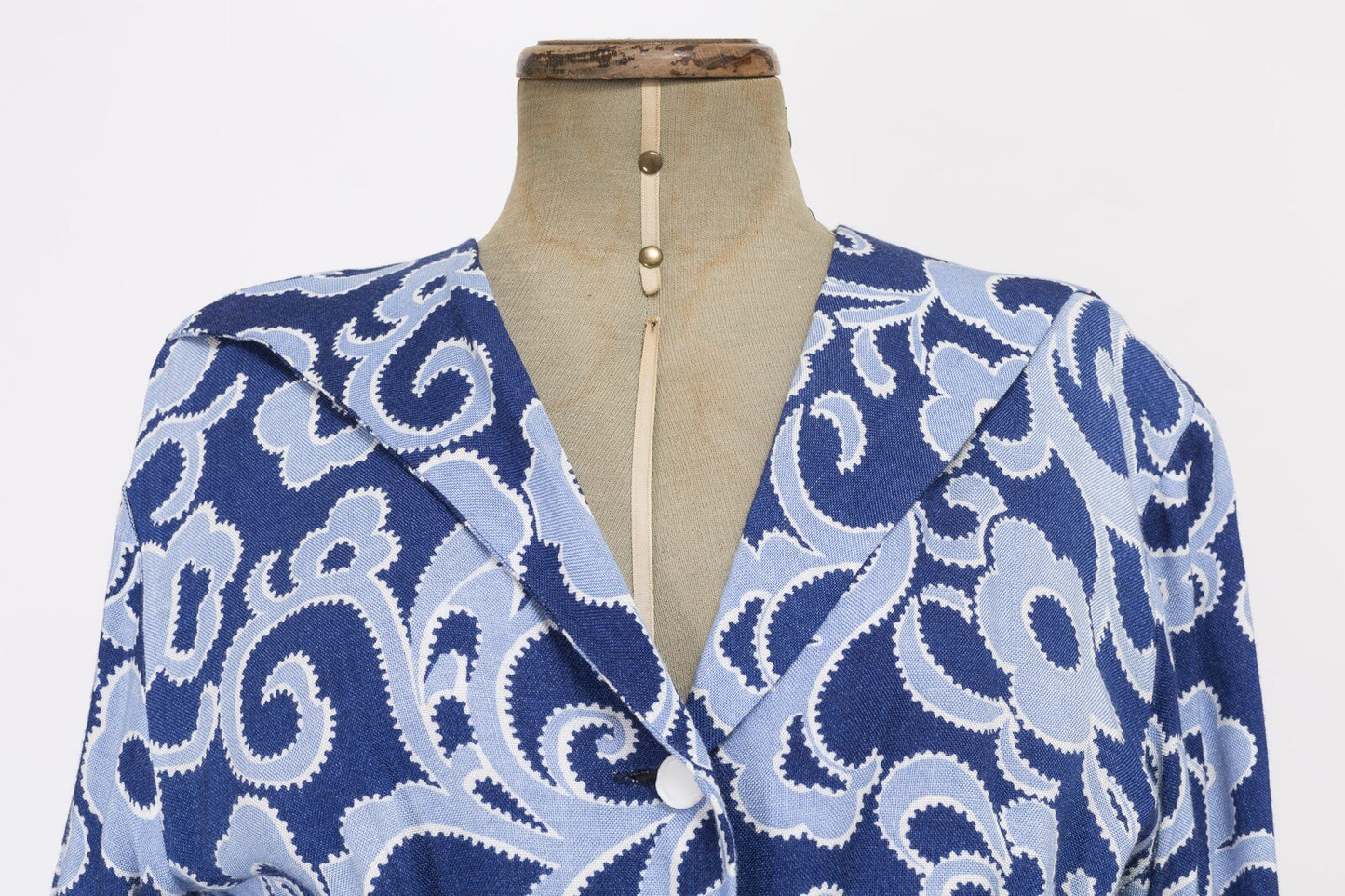 Blue paisley 40s Cotton wartime TEA DAY DRESS Pockets MIDI floral print Size 14