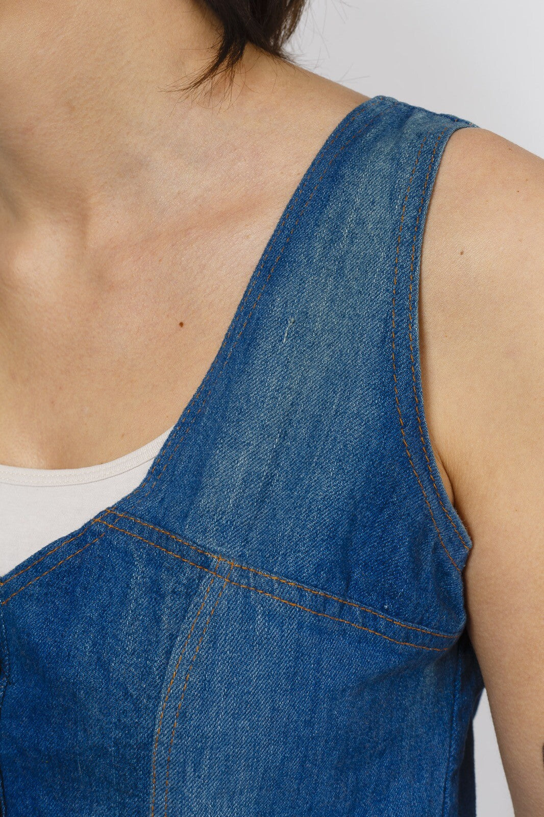 70s Denim waistcoat ROCKER Hippy BOHO studded STITCHED fitted POCKETS Like Chloe