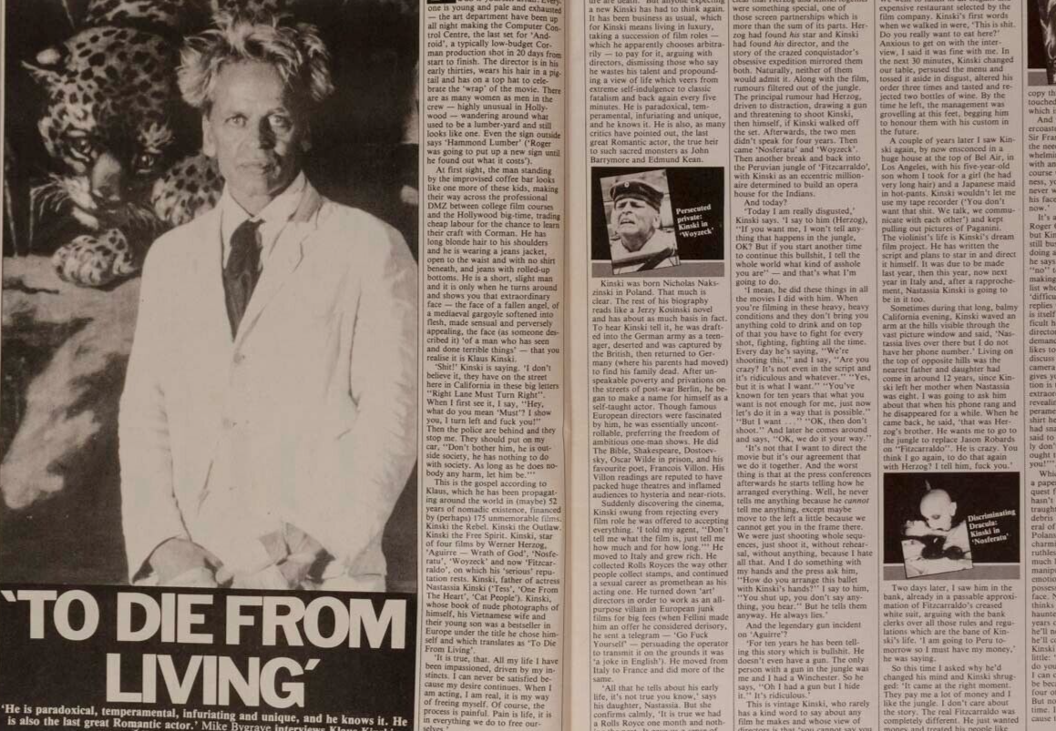 Klaus Kinski PINK FLOYD Steve Ovett TIME OUT magazine PETER GILL Fitzcarraldo