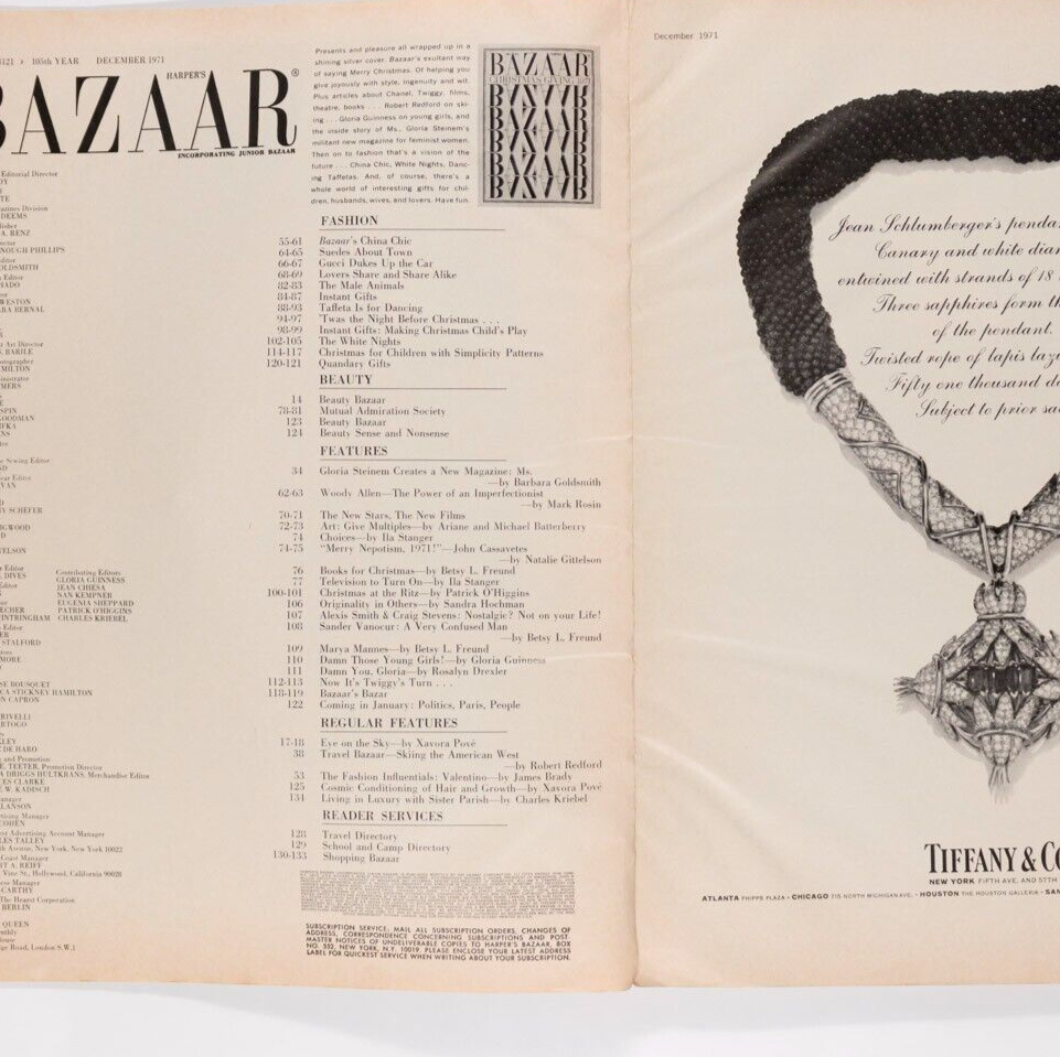 Twiggy HILDEGARD NEF Woody Allen HARPERS December 1971 Cybill Shepherd GUCCI vtg