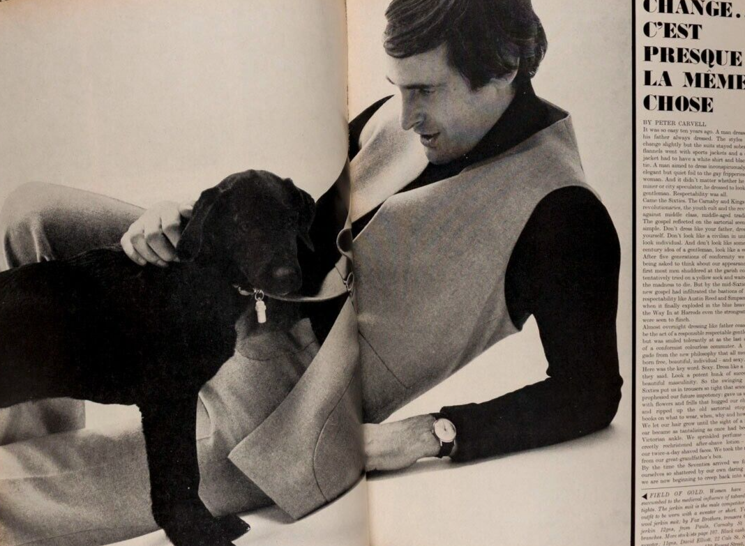 Designers at home RICHARD NEVILLE Caroline Munro HARPERS March 1970 Jules Crahay