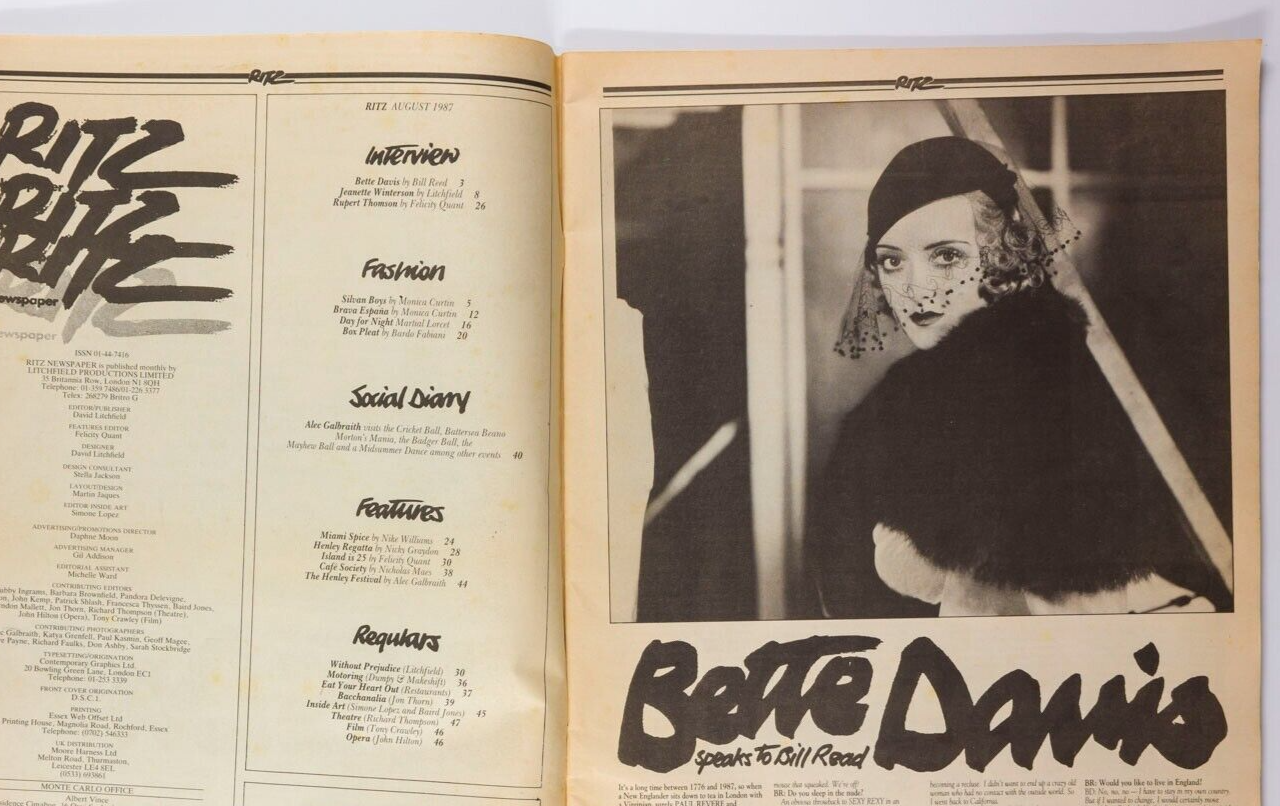 BETTE DAVIS Rupert Thomson DAVID LITCHFIELD Grace Jones WINTERSON  Ritz magazine
