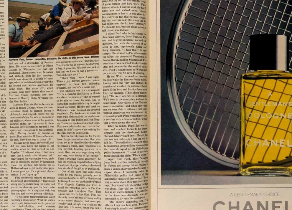 Pope shot HARRISON FORD Loyd Grossman SUNDAY TIMES magazine May 1985 Diane Arbus