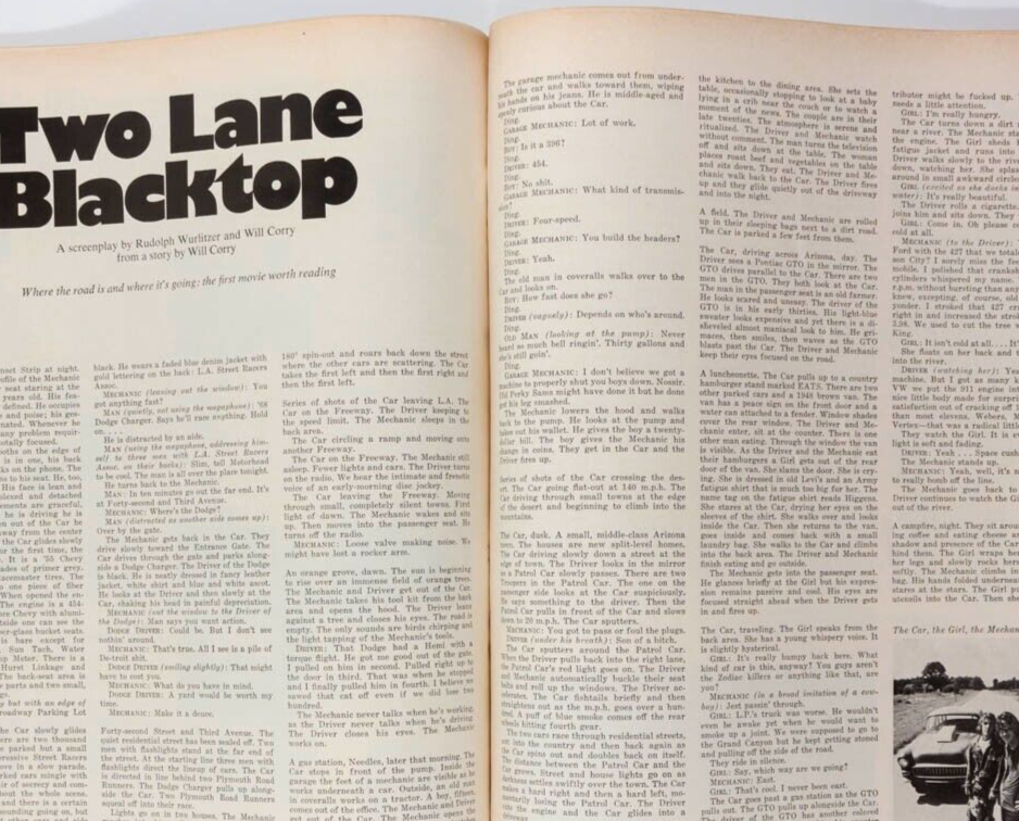 TWO LANE BLACKTOP George Lois CARL FISCHER Will Corry ESQUIRE magazine 1971 Apr