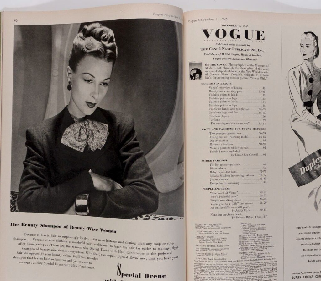 Susann Shaw DUKE ELLINGTON Clark Gable VOGUE November 1943 Maternity DALI Jazz