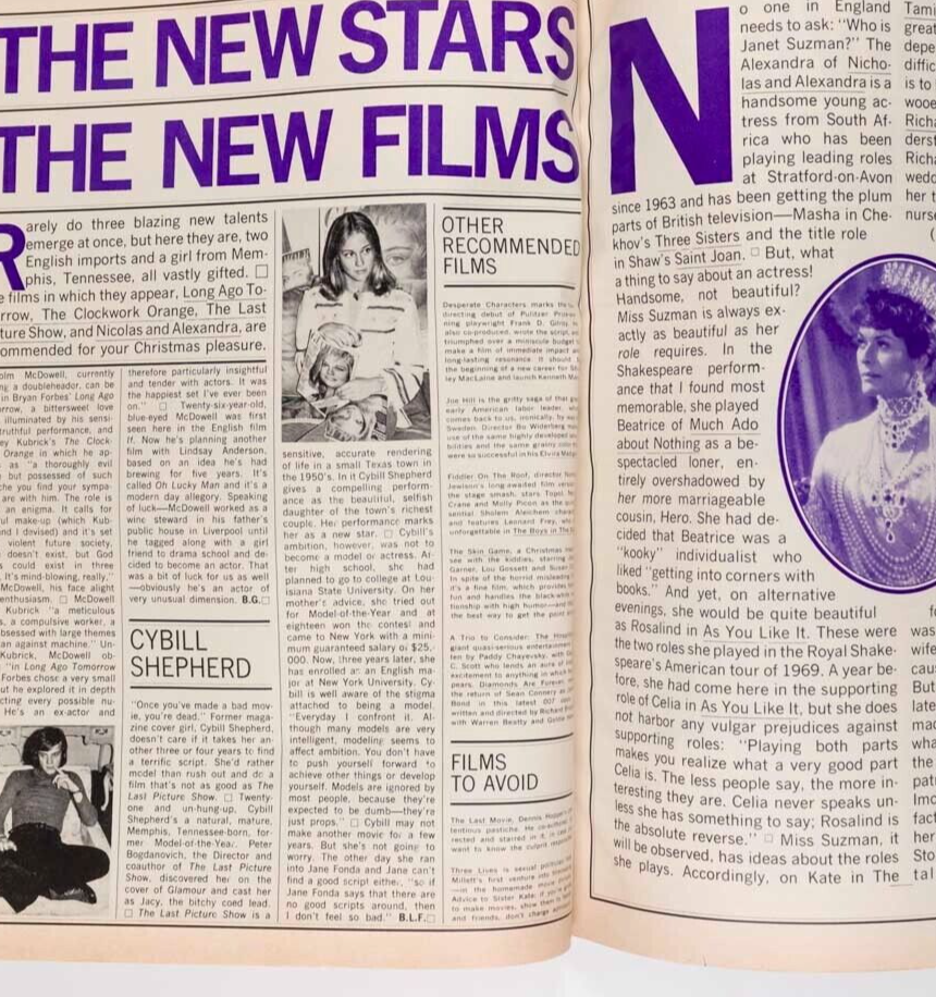Twiggy HILDEGARD NEF Woody Allen HARPERS December 1971 Cybill Shepherd GUCCI vtg