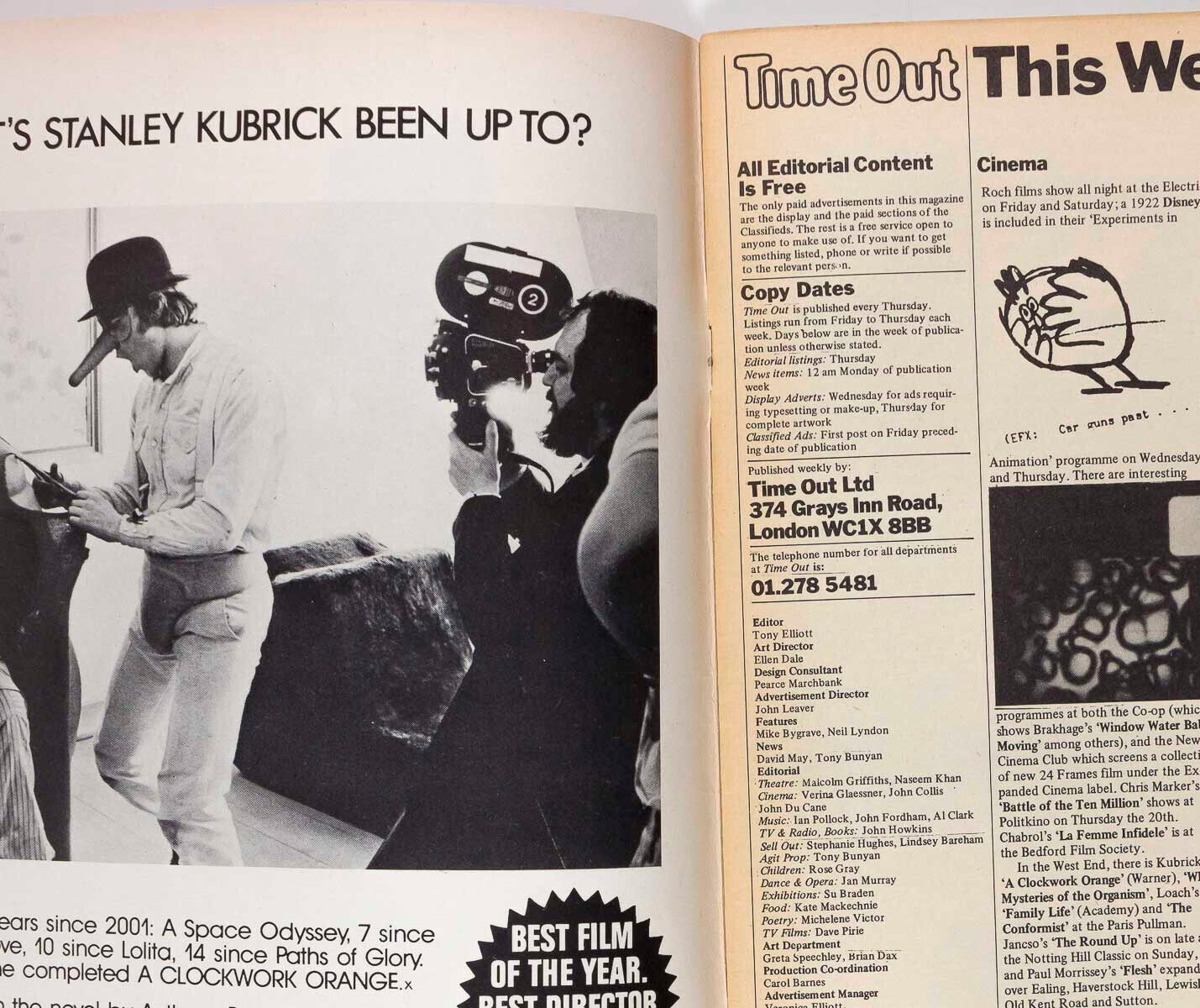A CLOCKWORK ORANGE Stanley Kubrick TIME OUT January 1970 100 Malcolm McDowell UK