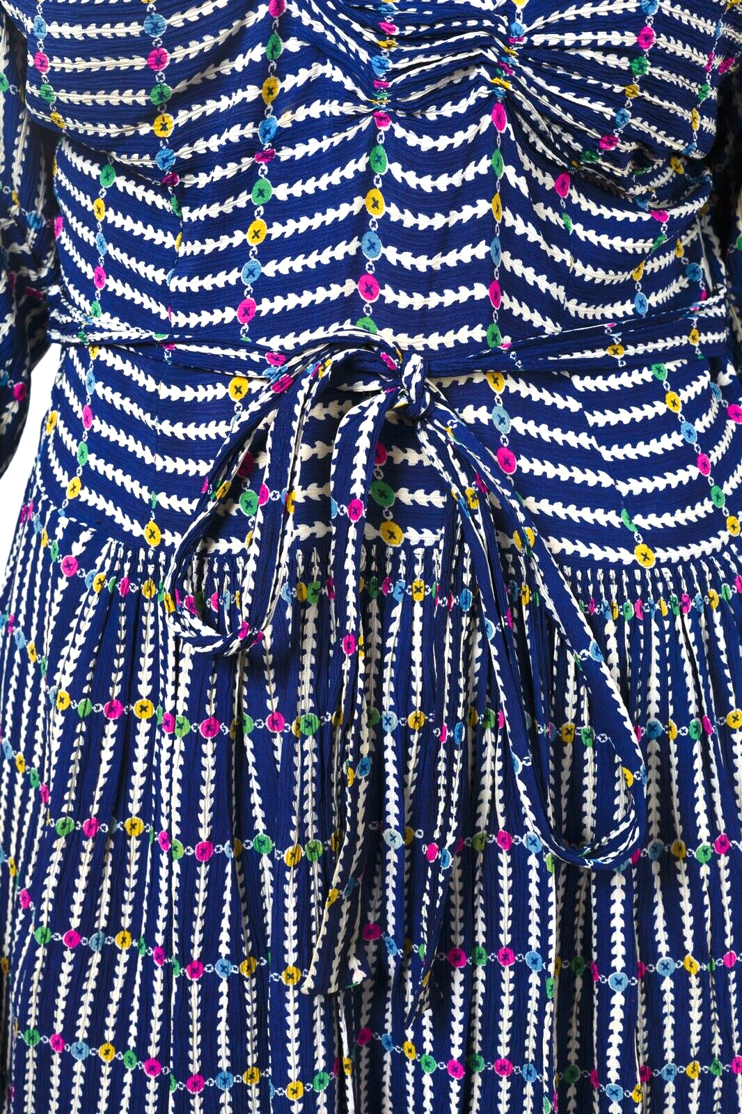 NILA HAUTE COUTURE BRUSSLES Silk tea dress VTG Blue ditsy print 1940s SIZE 12 14