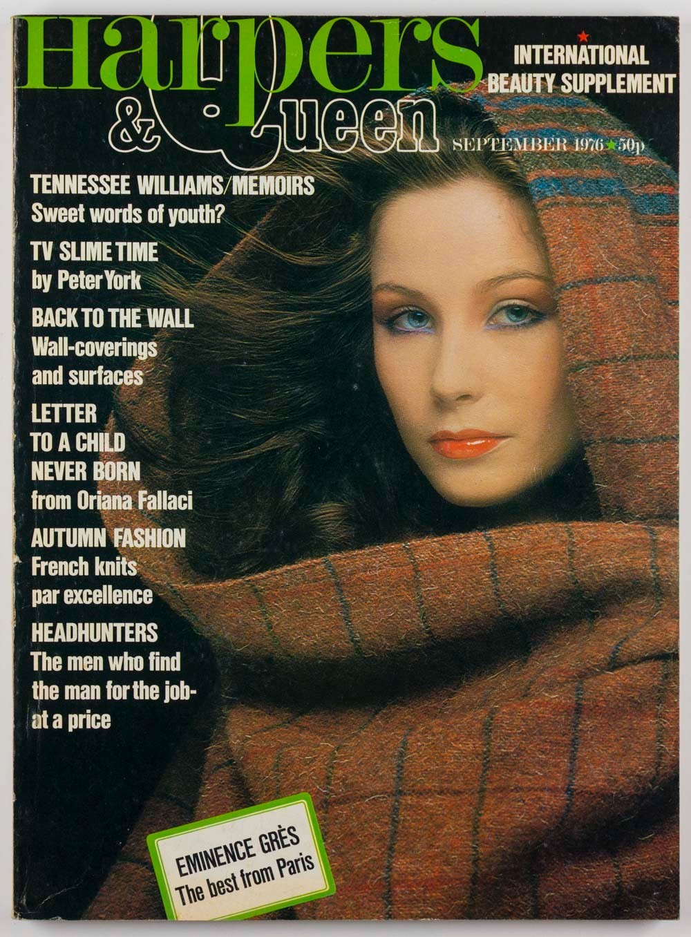 Gres TENNESSEE WILLIAMS Oriana Fallaci HARPER'S & QUEEN September 1976 Knitwear