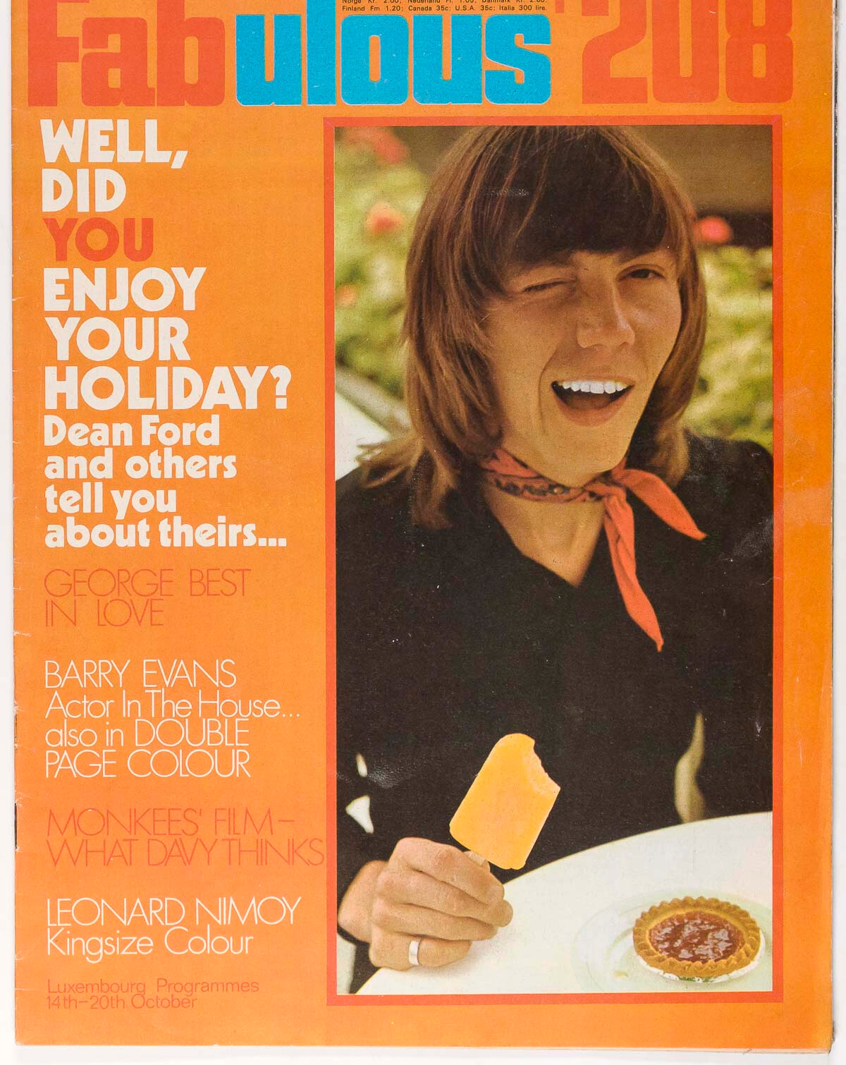 Dean Ford BARRY EVANS Leonard Nimoy GEORGE BEST Joe Dolan FABULOUS 208 magazine